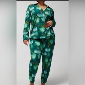 Soma Pajama Set Embraceable Christmas Ornaments Holiday Winter Green Gold Small